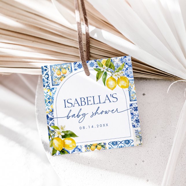 Étiquettes Cadeau Baby shower méditerranéen au citron de la côte ama (Créateur téléchargé)
