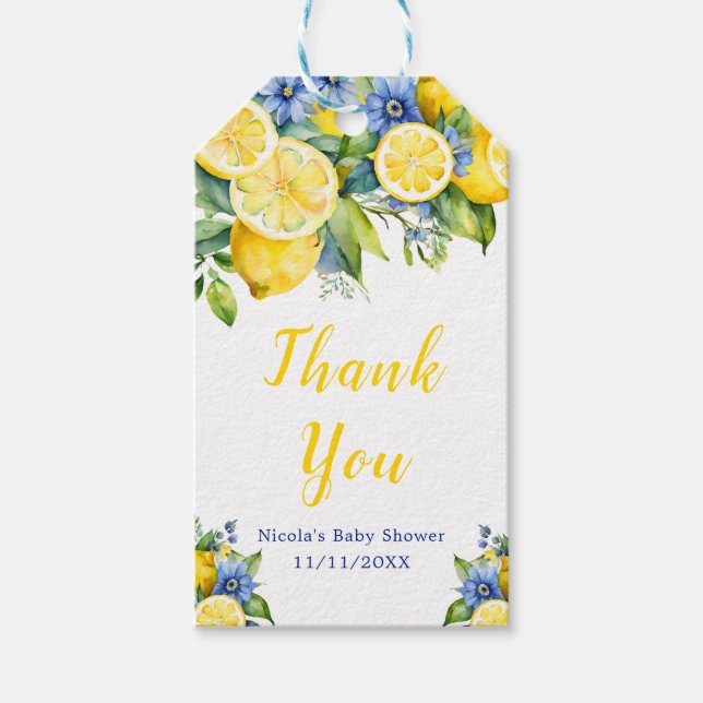 Étiquettes-cadeau Baby shower méditerranéen Citrus Lemon (Devant)