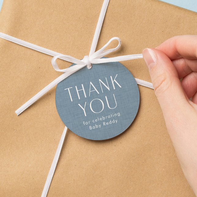 Étiquettes Cadeau Baby shower merci cambray bleu (Créateur téléchargé)