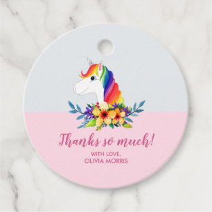 Étiquettes Cadeau baby shower "Merci" de la licorne magique filles