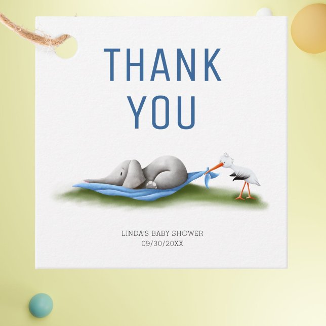 Étiquettes Cadeau Baby shower Merci Eléphant mignon (Créateur téléchargé)