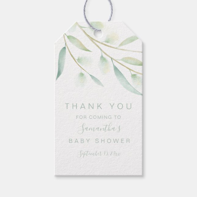 Étiquettes-cadeau Baby shower Merci Vert Elégant Aquarelle (Devant)
