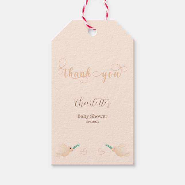 Étiquettes-cadeau Baby shower mignon de la colombe (Devant)