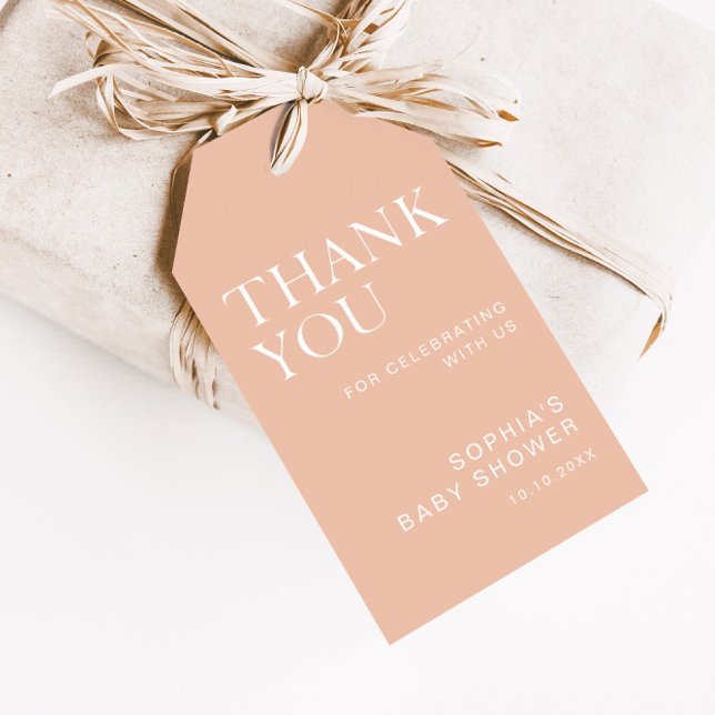 Étiquettes-cadeau Baby shower minimaliste beige (Créateur téléchargé)