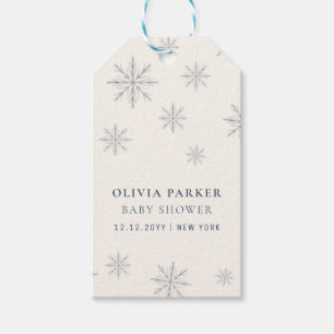 Étiquettes-cadeau Baby shower minimaliste de flocons d'hiver Boho