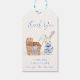 Étiquettes-cadeau Baby shower minimaliste de poussette Boho Rabbit