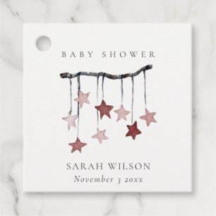 Étiquettes Cadeau Baby shower mobile Bleu Simple Rose Star