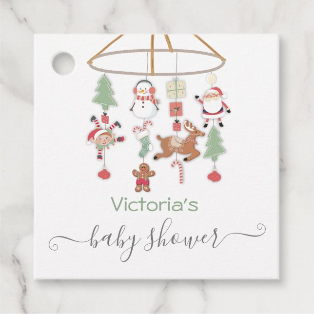 Étiquettes Cadeau Baby shower mobile de Noël (Devant)