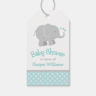 Étiquettes-cadeau Baby shower moderne Aqua et Grey Elephant Boy