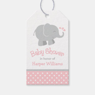Étiquettes-cadeau Baby shower moderne Blush et Grey Elephant Girl