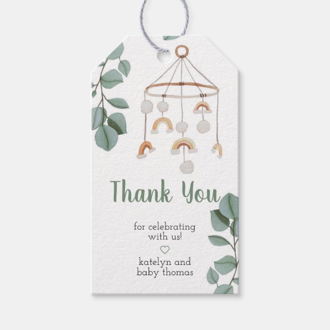 Étiquettes-cadeau Baby shower moderne Boho Rainbow (Devant)