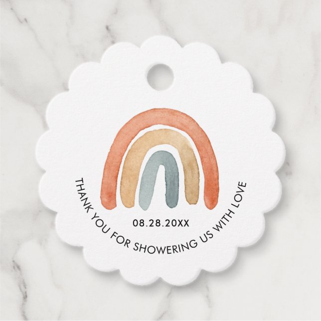Étiquettes Cadeau Baby shower moderne Boho Rainbow (Devant)