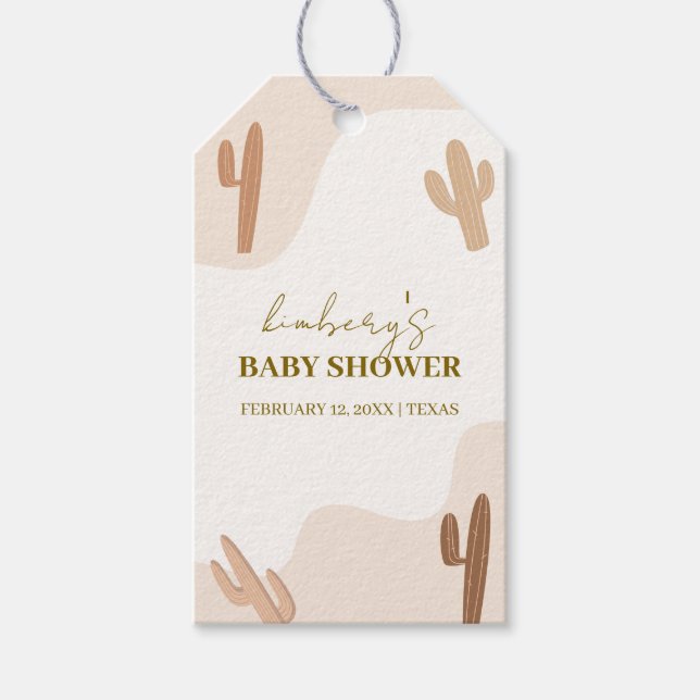 Étiquettes-cadeau Baby shower moderne de Boho Cactus neutre par sexe (Devant)