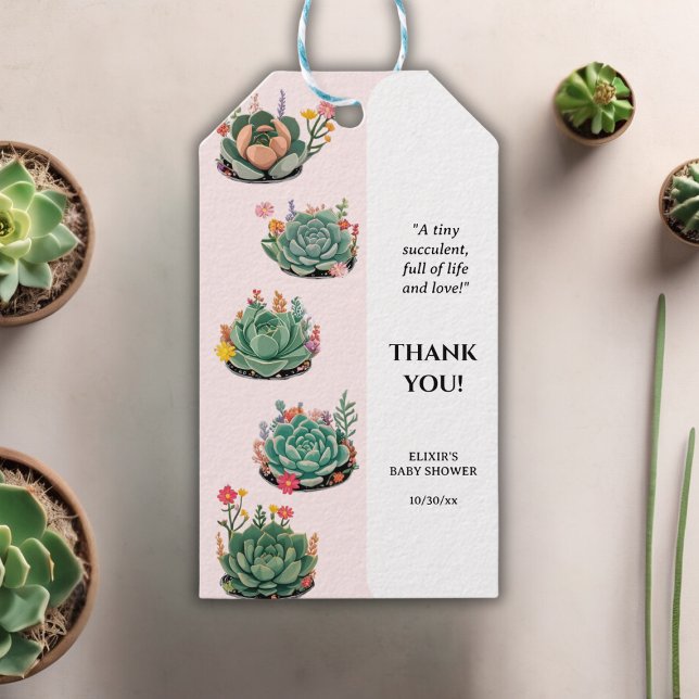 Étiquettes-cadeau Baby shower moderne de cactus succulents (Créateur téléchargé)