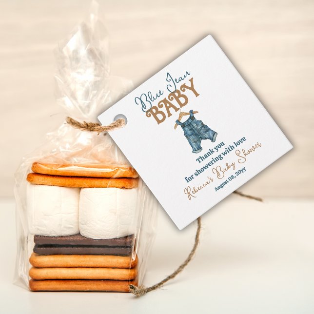 Étiquettes Cadeau Baby shower moderne Denim Boy Blue Jean (Créateur téléchargé)