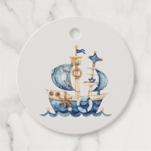Étiquettes Cadeau Baby shower Nautical Blue Watercolor