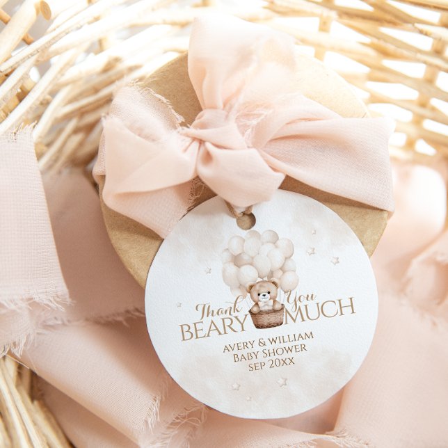 Étiquettes Cadeau Baby shower neutre à ballon en peluche (Créateur téléchargé)