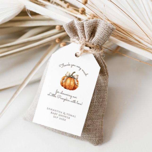 Étiquettes-cadeau Baby shower neutre minimal de petit Citrouille (Créateur téléchargé)