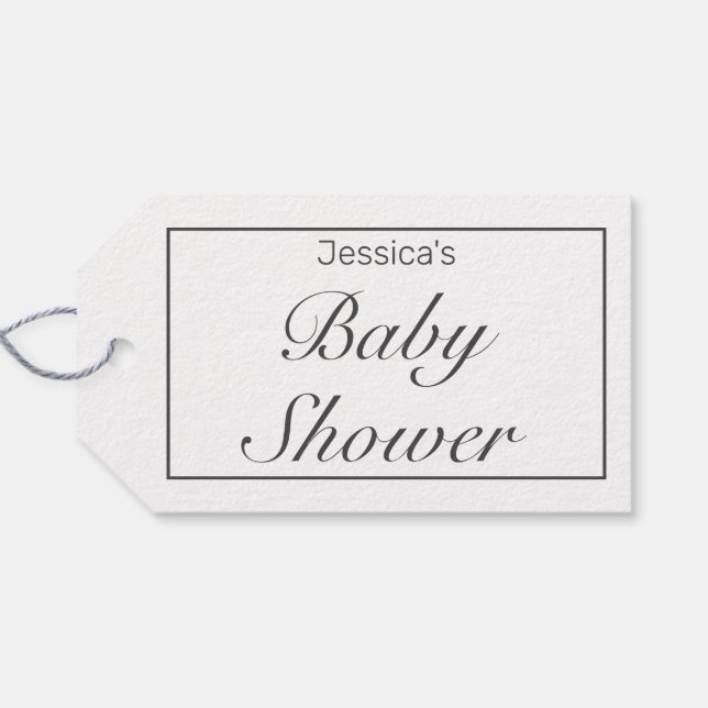 Étiquettes-cadeau Baby shower noir blanc minimaliste moderne (Dos (Horizontal))