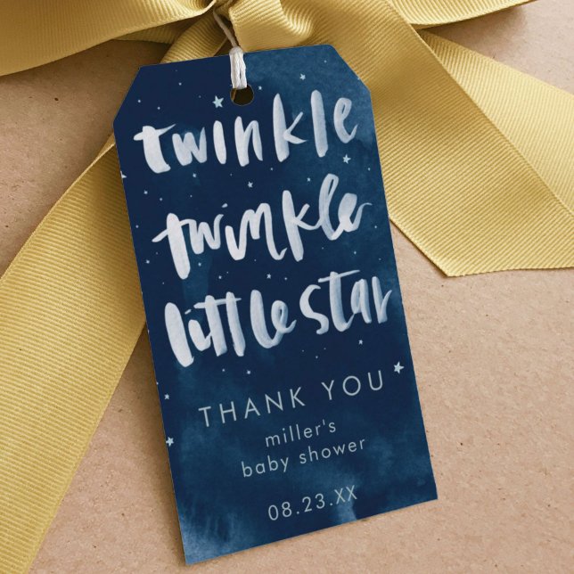 Étiquettes-cadeau Baby shower Nursery Rhyme (Twinkle twinkle little star night sky watercolor nursery rhyme baby shower thank you favor gift tag.)