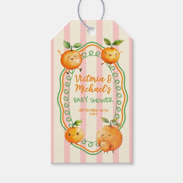 Étiquettes-cadeau Baby shower orange de Little Cutie (Devant)