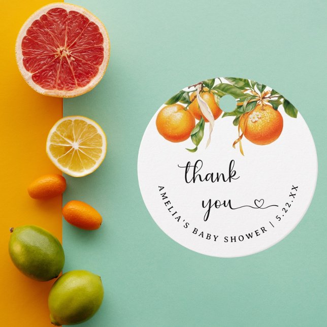 Étiquettes Cadeau Baby shower orange simple Citrus (Créateur téléchargé)