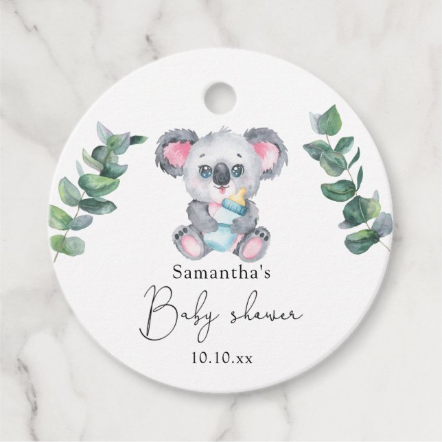 Étiquettes Cadeau Baby Shower Ours Koala (Devant)