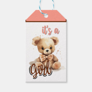 Étiquettes-cadeau Baby shower Ours rose Boho