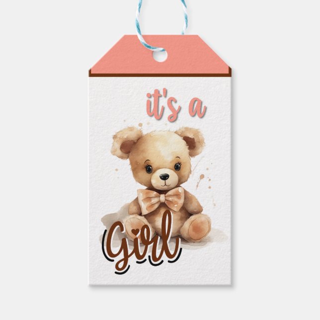 Étiquettes-cadeau Baby shower Ours rose Boho (Devant)