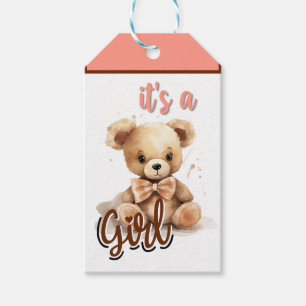 Étiquettes-cadeau Baby shower Ours rose Boho
