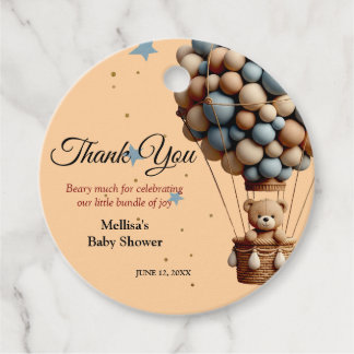 Étiquettes Cadeau Baby shower Ours Teddy Pastel Hot Air Balloon