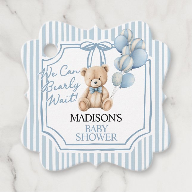 Étiquettes Cadeau Baby Shower Ourse Bleue  (Devant)