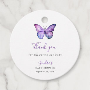Étiquettes Cadeau Baby shower papillon Élégant Script Merci