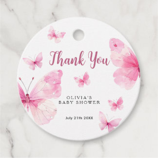 Étiquettes Cadeau Baby Shower Papillon Rose