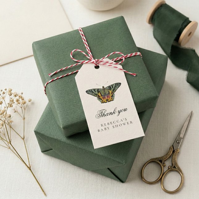 Étiquettes-cadeau Baby shower papillon vintage été jardin (Créateur téléchargé)
