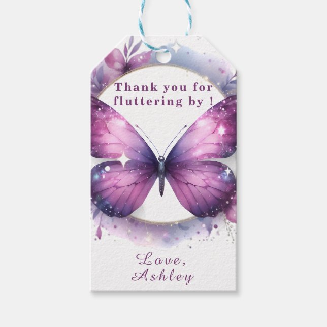 Étiquettes-cadeau Baby Shower Papillon Violet Remerciement  (Devant)