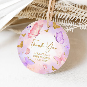 Étiquettes Cadeau Baby shower papillon violet rose or