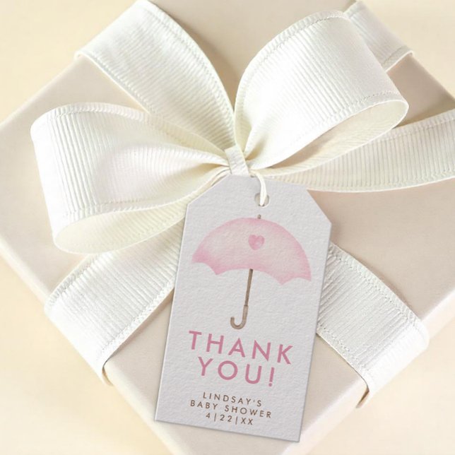 Étiquettes-cadeau Baby shower parapluie (Thank you Gift Tag - Girl Baby Shower)