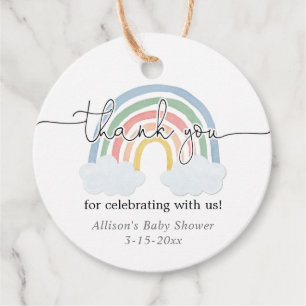 Étiquettes Cadeau Baby shower pastel à l'eau arc-en-ciel merci