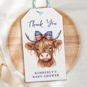 Étiquettes-cadeau Baby shower Patriotique Highland Cow