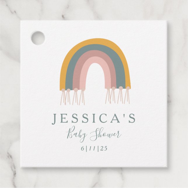 Étiquettes Cadeau Baby shower personnalisé Boho arc-en-ciel minimali (Devant)