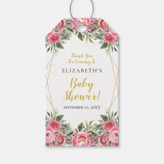 Étiquettes-cadeau Baby shower Pink Gold Peonies Favoriser (Devant)