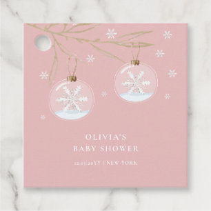 Étiquettes Cadeau Baby shower Pink Gold Winter Snowflake