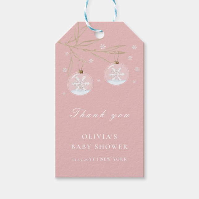 Étiquettes-cadeau Baby shower Pink Gold Winter Snowflake (Devant)