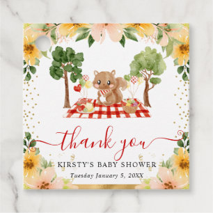 Étiquettes Cadeau Baby Shower Pique-Nique Écureuil de la Forêt à l'A