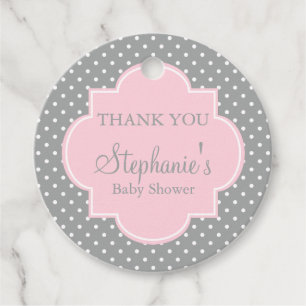 Étiquettes Cadeau Baby shower Pointe rose gris, blanc et pastel