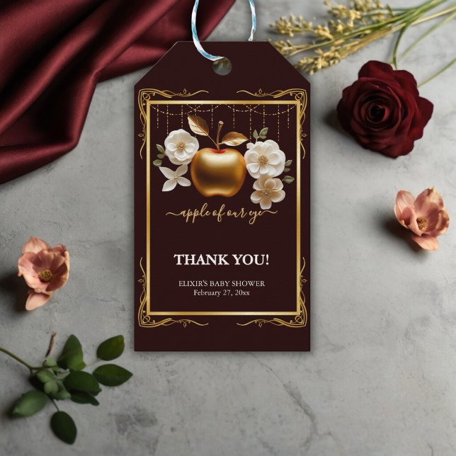 Étiquettes-cadeau Baby Shower Pomme d'Or Élégante de Notre Œil (Créateur téléchargé)