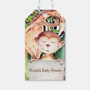 Étiquettes-cadeau Baby shower Poster de animal Jungle Monkey & Giraf