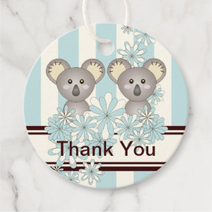 Étiquettes Cadeau Baby shower pour garçon Koala Twin / Merci d'anniv
