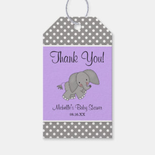Étiquettes-cadeau Baby shower pourpre mignon de fille d'éléphant